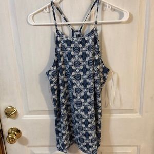 Renee C blue and white razor back tank top (M)